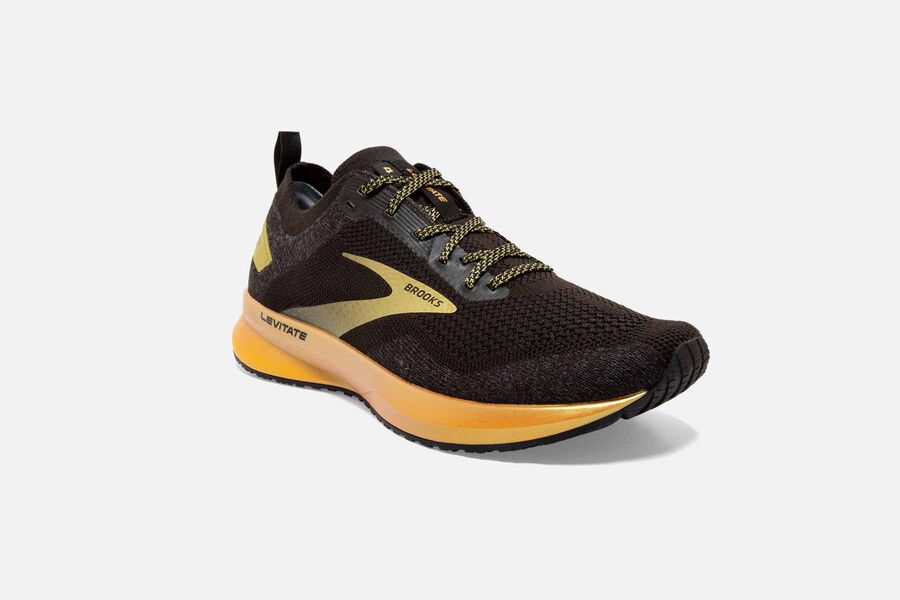 Levitate 4 Road Brooks Running Shoes NZ Womens - Black/Gold - STCNHE-126